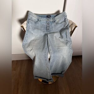 NYDJ Embroidered Light Blue Straight Leg Jeans